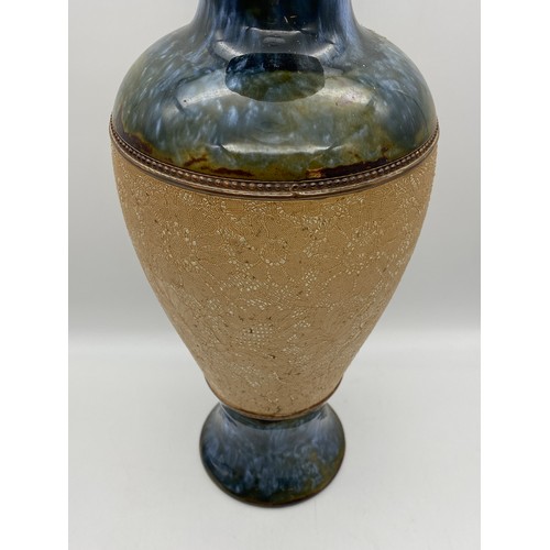 484 - DOULTON SLATER PATENT BALUSTER VASE GLAZE DEFECT TO NECK