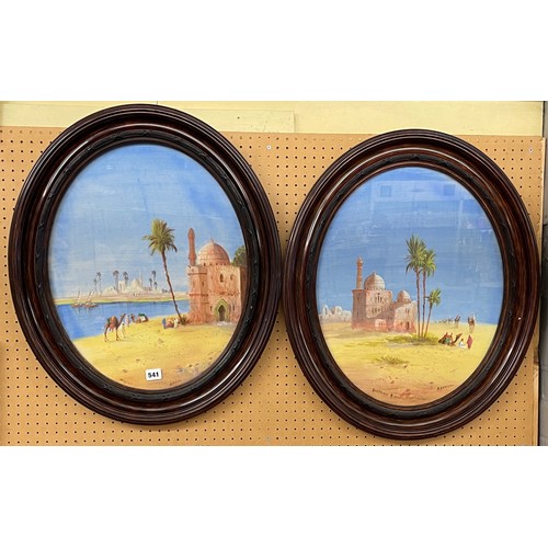 541 - B RAPPINO EARLY 20TH CENTURY WATER COLOURS ON THE NILE AND ALGIERS OVAL A PAIR