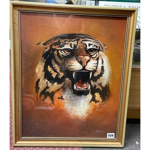 559 - RON CHAMLEY OILS ON CANVAS LAID ON BOARD BENGAL TIGER HEAD