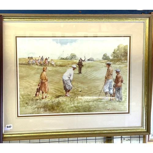 547 - DOUGLAS E WEST LITHOGRAPHIC PRINT GOLFING SCENE ENTITLED THE LONG CHIP