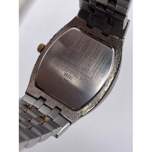 522 - GENTLEMANS PIERRE CARDIN TONNEAU STAINLESS STEEL BRACELET WATCH