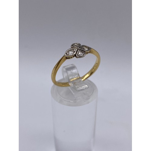 525 - 18CT GOLD AND PLAT QUATRA FOIL DIAMOND RING SIZE P 2.4G APPROX