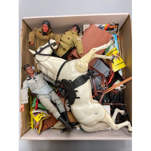 469 - BOX OF VINTAGE LONE RANGER AND TONTO FIGURES AND RELATED ACCESSORIES