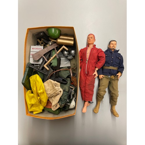 471 - BOX CONTAINING TWO ACTION MAN DOLLS, UNIFORMS AND ACCESSORIES