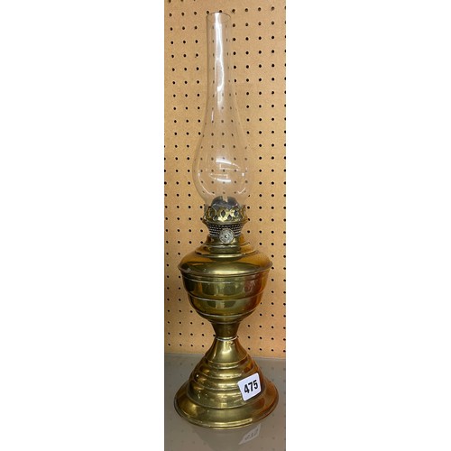 475 - BRITISH WICK BRASS BULBOUS OIL LAMP WITH CHIMNEY