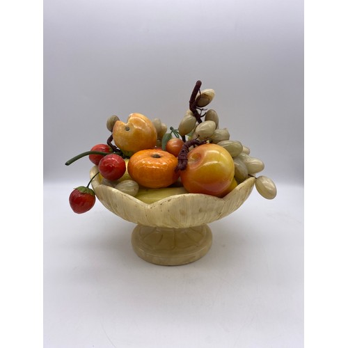 494 - CARVED ALABSATER AND GLASS ONYX BOWL OF FRUIT