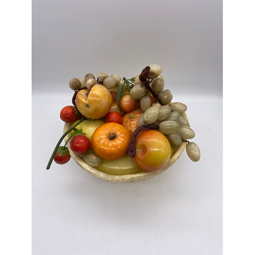 494 - CARVED ALABSATER AND GLASS ONYX BOWL OF FRUIT