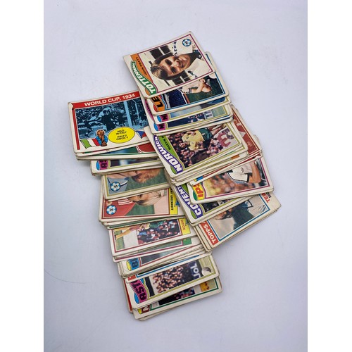 503 - BOX OF CHEWING GUM AND NEWSPAPER FOOTBALL RELATED COLLECTORS CARDS MAINLY FROM THE 1970S