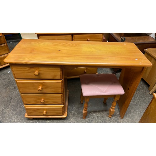 62 - PINE KNEEHOLE DRESSING TABLE AND STOOL