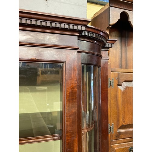 164 - EDWARDIAN MAHOGANY BREAK FRONT BOWED VETRINE WITH DENTIL MOULDED CORNICE