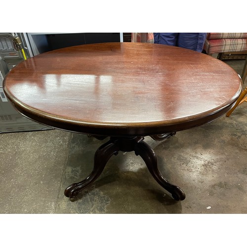 147 - VICTORIAN OVAL TOPPED LOO TABLE ON A QUADRAPARTITE BULBOUS PEDESTAL