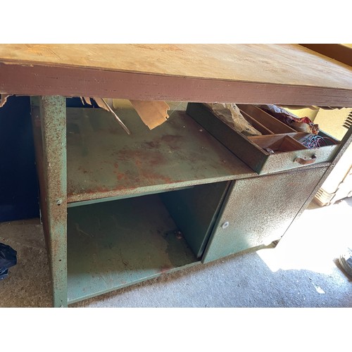 187 - GREEN METAL WORK BASE BENCH WITH MYFORD LATHE AND VARIOUS ACCESSORIES