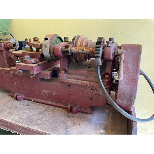 188 - RED WINDFIELD TABLE TOP LATHE AND ACCESSORIES