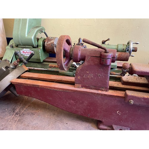 188 - RED WINDFIELD TABLE TOP LATHE AND ACCESSORIES