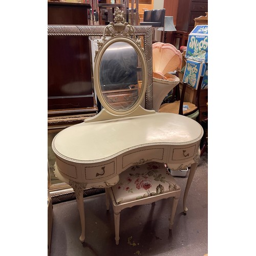 139 - FRENCH STYLE CREAM KIDNEY SHAPED DRESSING TABLE AND STOOL