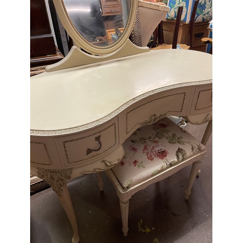 139 - FRENCH STYLE CREAM KIDNEY SHAPED DRESSING TABLE AND STOOL