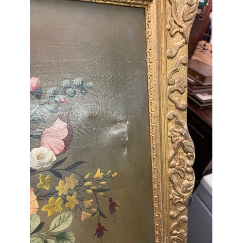 83 - 20TH CENTURY OIL ON CANVAS SIGNED BROOKES STILL LIFE OF FLOWERS IN GILT FRAME