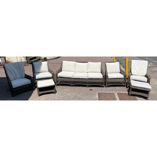 150A - NEPTUNE GREY RATTAN WEAVE PATIO SUITE WITH REMOVABLE CUSHIONS AND PAIR OF TELESCOPIC WINCH PARASOLS ... 