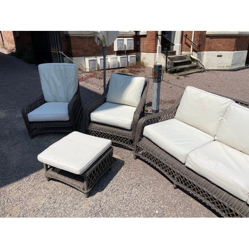 150A - NEPTUNE GREY RATTAN WEAVE PATIO SUITE WITH REMOVABLE CUSHIONS AND PAIR OF TELESCOPIC WINCH PARASOLS ... 