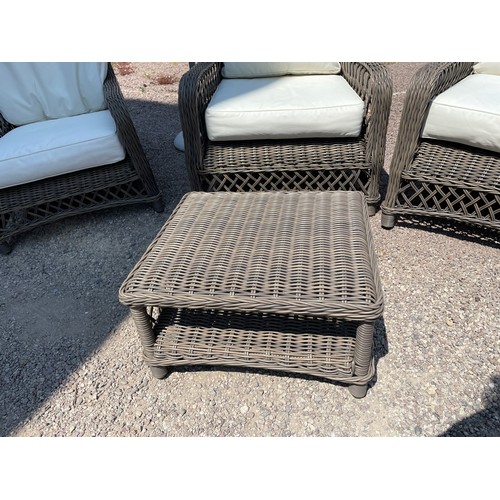 150A - NEPTUNE GREY RATTAN WEAVE PATIO SUITE WITH REMOVABLE CUSHIONS AND PAIR OF TELESCOPIC WINCH PARASOLS ... 