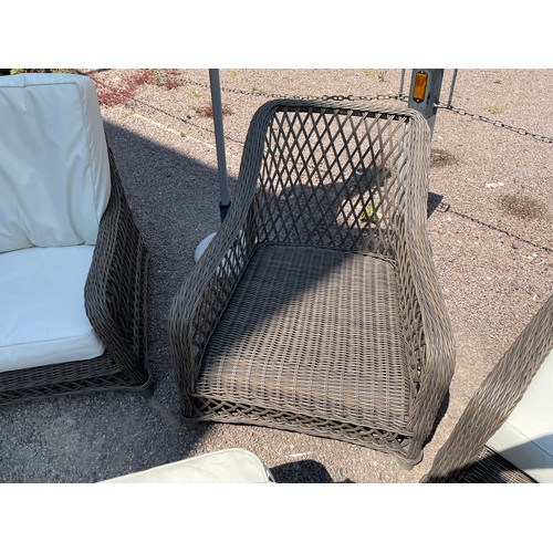 150A - NEPTUNE GREY RATTAN WEAVE PATIO SUITE WITH REMOVABLE CUSHIONS AND PAIR OF TELESCOPIC WINCH PARASOLS ... 