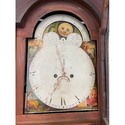 160C - 19TH CENTURY LONG CASE CLOCK WITH A PAINTED ENAMEL DIAL WITH MOON ROLLER PHASE, SIGNED J WILLIAMSON ... 