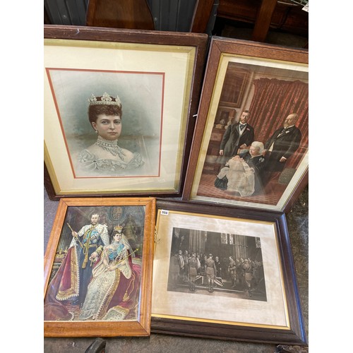 558 - THE FOUR GENERATIONS LITHOGRAPHIC PRINT, LITHOGRAPHIC PRINT OF GEORGE V AND QUEEN MARY, AND A PRINT ... 