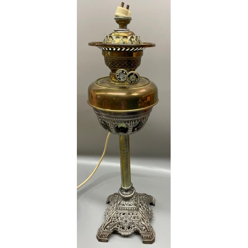 562 - VICTORIAN BRASS ELECTRIFIED OIL LAMP BASE