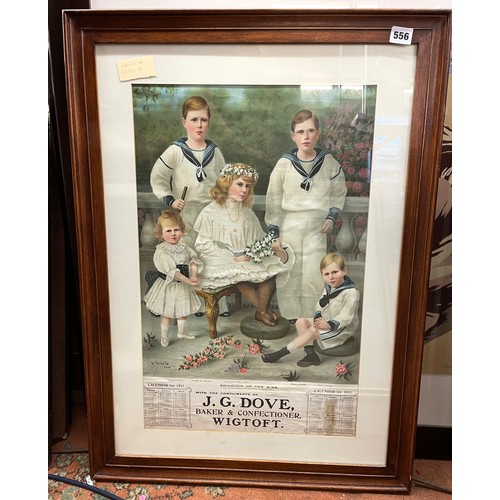 556 - LITHOGRAPHIC PRINT  THE J.G. DOVE CALANDER FOR 1911 CHILDREN OF THE KING AFTER V TEMPLE FRAMED AND G... 