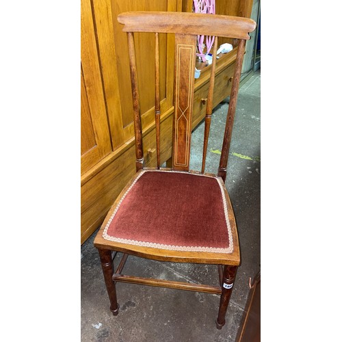 515 - EDWARDIAN BEECH AND BOX LINE INLAID BEDROOM CHAIR