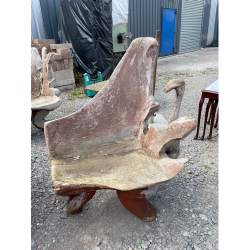 93 - DRIFT WOOD GARDEN TABLE WITH THREE CHAIRS AND A SMALL BENCH