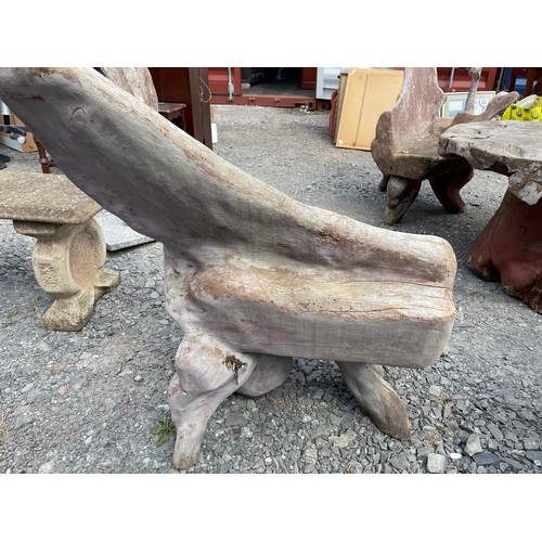 93 - DRIFT WOOD GARDEN TABLE WITH THREE CHAIRS AND A SMALL BENCH