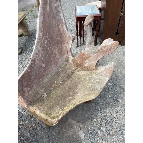 93 - DRIFT WOOD GARDEN TABLE WITH THREE CHAIRS AND A SMALL BENCH