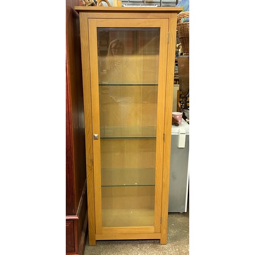 84 - OAK TOWER GLASS DISPLAY CABINET