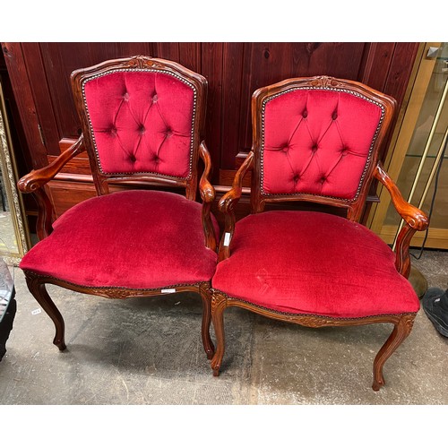 79 - PAIR OF REPRODUCTION FRENCH STYLE RED ELBOW CHAIRS
