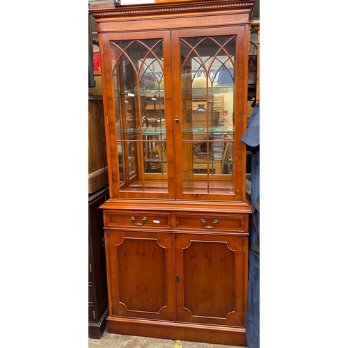 76 - YEW WOOD GEORGIAN STYLE DISPLAY CABINET