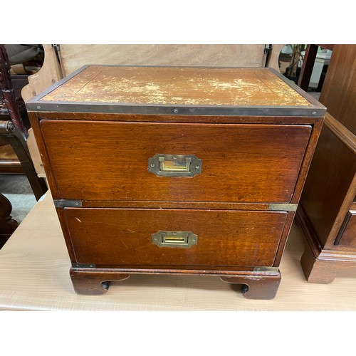 67 - MAHOGANY TWO DRAWER LEATHER TOP MILITARY CHEST