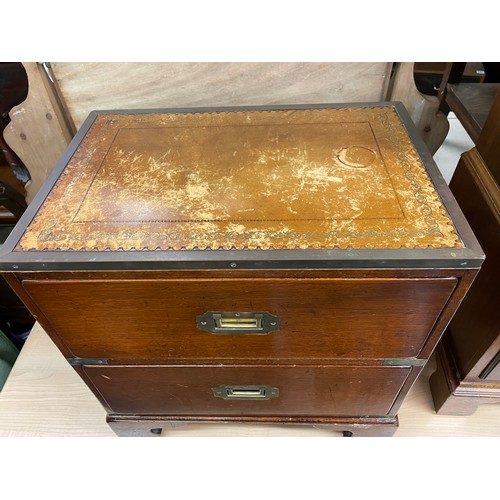 67 - MAHOGANY TWO DRAWER LEATHER TOP MILITARY CHEST