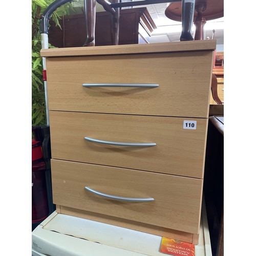 110 - BEECH THREE DRAW BEDSIDE CABINET