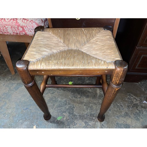 111 - REPRODUCTION LANCASHIRE STYLE RUSH SEATED STOOL