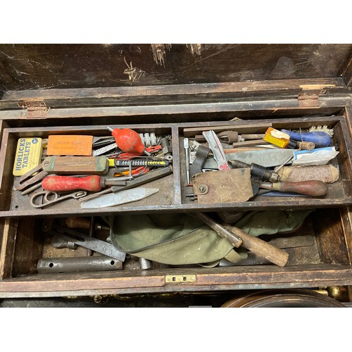 63A - LARGE WOODEN BOX OF MIXED TOOLS