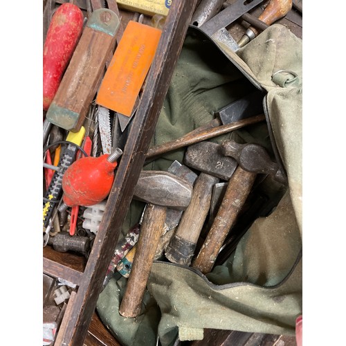 63A - LARGE WOODEN BOX OF MIXED TOOLS
