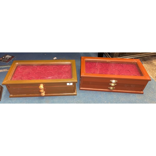 7 - TWO GLAZED TOP THREE DRAWER BIJOUTERIE/WATCH CABINETS