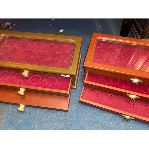 7 - TWO GLAZED TOP THREE DRAWER BIJOUTERIE/WATCH CABINETS