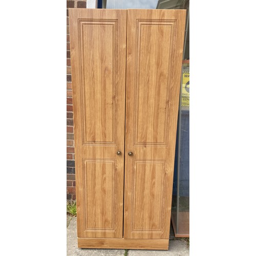 157 - OAK EFFECT TWO DOOR WARDROBE