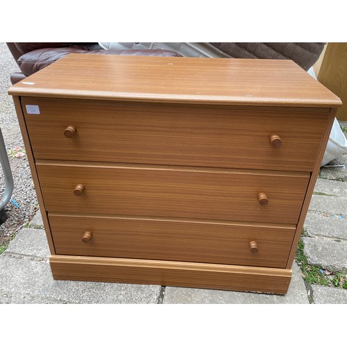 115 - TEAK EFFECT THREE DRAWER CHEST