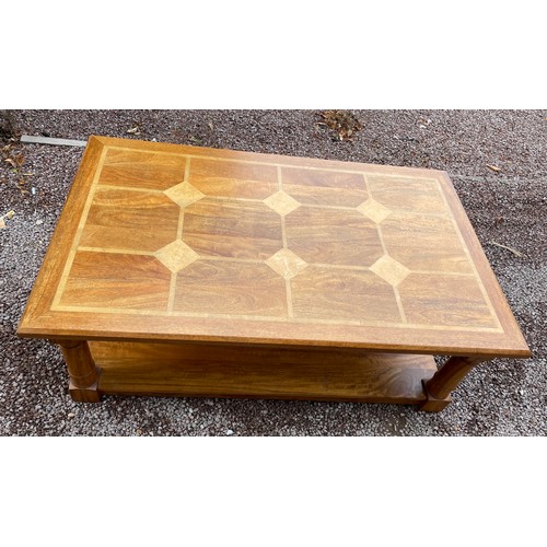 151 - PARQUETRY INLAID TOPPED RECTANGULAR COFFEE TABLE WITH UNDER TIER