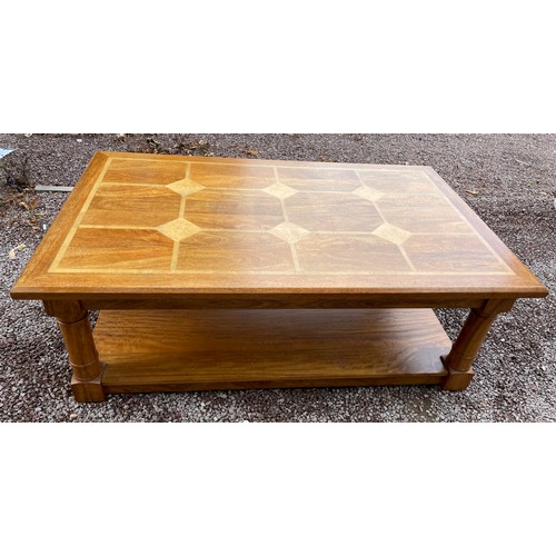 151 - PARQUETRY INLAID TOPPED RECTANGULAR COFFEE TABLE WITH UNDER TIER