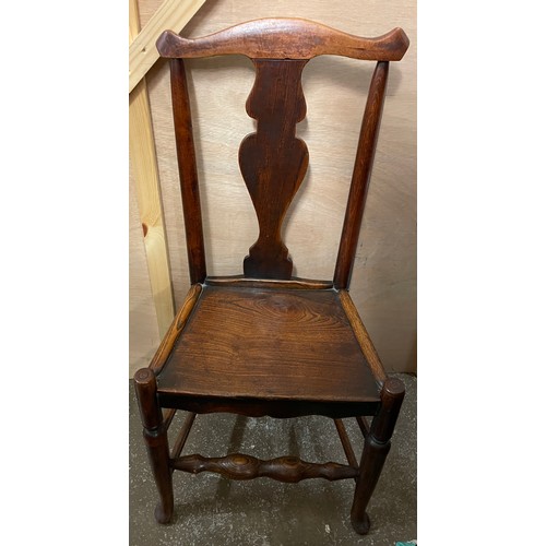 98 - LATE 18TH CENTURY ELM LANCASHIRE FIDDLE BACK SIDE CHAIR