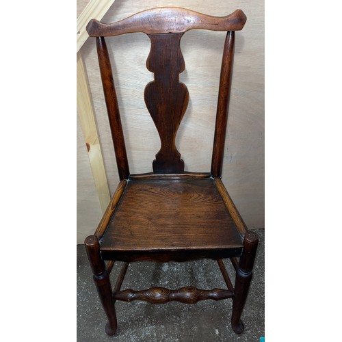 98 - LATE 18TH CENTURY ELM LANCASHIRE FIDDLE BACK SIDE CHAIR